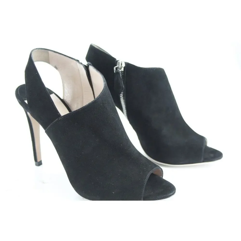 Miu Miu Black Suede Peep Toe Slingback Heel Pumps
